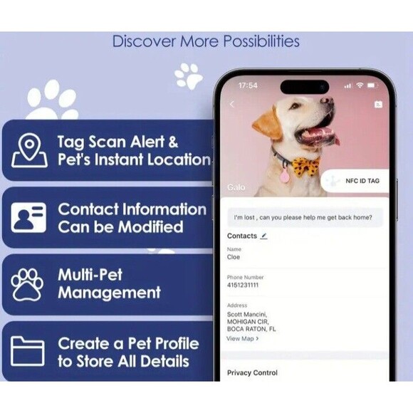 PET ID (NFC and QR CODE)-(Dog/Cat)-(Name Tag)-(Pet Locator)-(Blue)-(New)-$12.00 - Picture 3 of 6